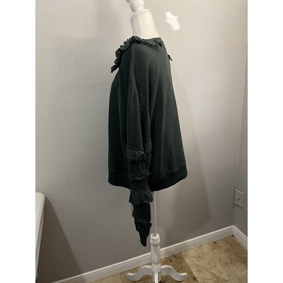Maeve Ruffled Eyelet Sweatshirt Anthropologie Green Size XL - Picture 6 of 11